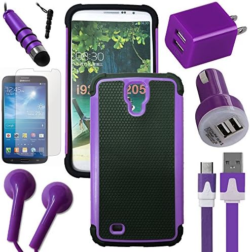 Celkits 7 Item Bundle for Samsung Galaxy Mega 6.3 Purple Fusion Dual Layer Case Case & 7pc Accessory Kit, USB Car Charger Plug, USB Home Charger Plug, USB 2.0 Data Cable, Metallic Stylus Pen, Stereo Headset & Screen Protector (7 Items) Retail Value: $89.95