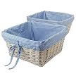 White Wicker Basket with Navy Gingham Liner - Set of 2