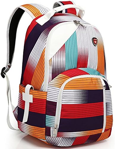 Paydugh Fashionable Nylon Backpack School Bag Super Cute Stripe School College Laptop Bag for Teens Girls Boys Students 6003