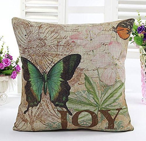 East Melody® Cotton Linen Square Home Decorative Throw Pillow Cover Cushion Case Pillow Case 18 X 18 Inches / 45 X 45 cm (Butterfly JOY)