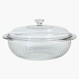 Pyrex Bakeware Sculptured 2-Quart Casserole Dish, Clear with and Blue Plastic Lid