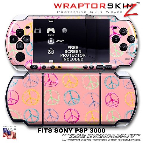 Kearas Peace Signs on Pink WraptorSkinz Skin and Screen Protector Kit fits Sony PSP 3000