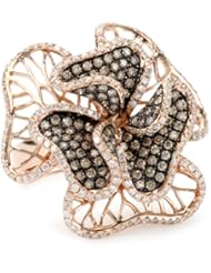 KC Designs Blossom 14K Rose Gold, White and Champagne Diamond Floral Ring, Size 7