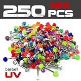 Package of 250 Pieces of Surgical Steel UV Barbell Tongue Rings in Assorted Colors and Designs for only 22 Cents Each Piece!!!
