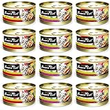 Fussie Cat Premium Grain Free Canned Cat Food 3 Flavor Variety Bundle: (4) Tuna with Chicken, (4) Tuna with Salmon and (4) Tuna with Ocean Fish, 2.82 Oz Each (12 Cans Total)