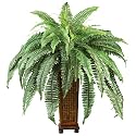 New Nearly Natural Boston Fern w/Decorative Wood Vase Silk Plant Colorful Ornamental Leaves Delicate