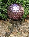 Outdoor Living : 10 inch Silver Optic Purple Glass Gazing Globe with Rustic Low Profile Iron Stand