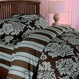Damask Brown Chocolate Blue Toile Bedding Duvet Cover Set King