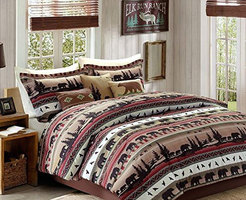 Bears, Mountains, Cabin, Lodge, King Comforter Set KO (7 Piece Bed In A Bag) + HOMEMADE WAX MELT ...