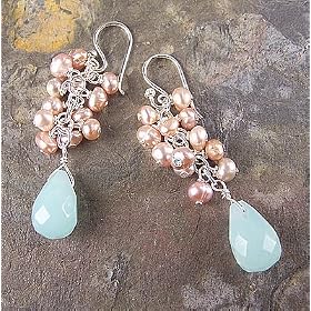 Sterling Silver Freshwater Pearl Cluster and Teardrop Earrings