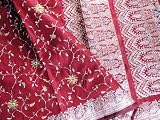 Burgundy Kundan India Saree Bollywood Party Sari Fabric