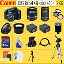 Canon EOS Rebel Xsi (A.k.a. 450d) SLR Digital Camera Kit (Black) Canon 18-55mm Is Lens + Canon 55-250mm Is Lens + Huge Accessories Package Including Wide Angle Macro Lens + 2x Telephoto + 3 Pc Filter KIT + 2x Extended Life Batteries + Hdmi Cable + 8gb Sdhc Memory Card + Carrying Case + Tripod & Much More !!