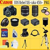Canon EOS Rebel Xsi (A.k.a. 450d) SLR Digital Camera Kit (Black) Canon 18-55mm Is Lens + Canon 55-250mm Is Lens + Huge Accessories Package Including Wide Angle Macro Lens + 2x Telephoto + 3 Pc Filter KIT + 2x Extended Life Batteries + Hdmi Cable + 8gb Sdhc Memory Card + Carrying Case + Tripod & Much More !!