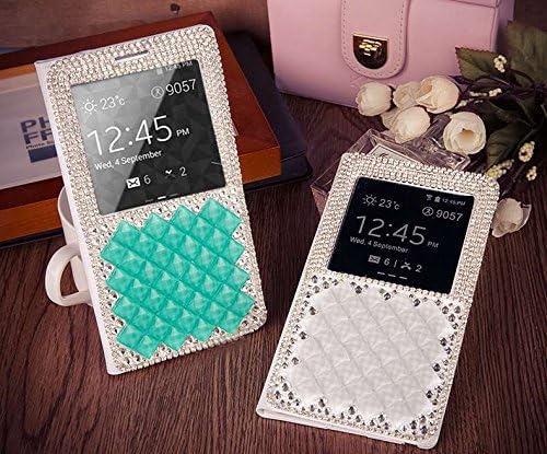 ACC5Star(TM) Samsung Galaxy Note 2 Case Fashion Bling Diamond Luxury Crystal View Window Flip Folio Pu Leather Cover Skin + High Quality Random Color Stylus + 10*15 Cm Green Soft Clean Cloth with Logo (Green)