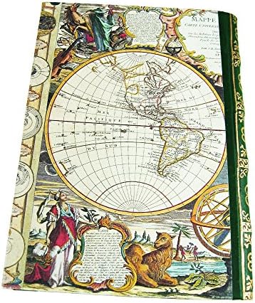 Antique Green Leather Bound Journal with Printed Map Cover and Parchment Paper (6