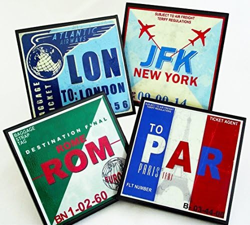 Vintage Luggage Tag Coaster Set