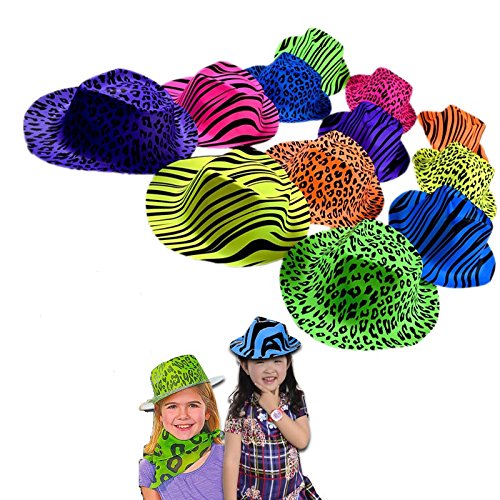 Dazzling Toys Neon Colored Animal Print Gangster Hats 24 Pack