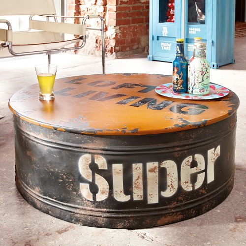 Couchtisch öltonne Industrial Style Shabby Chic Holzmetall 80 Cm ø