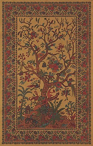 Wild Lotus Tree of Life Tapestry Gold Twin Size