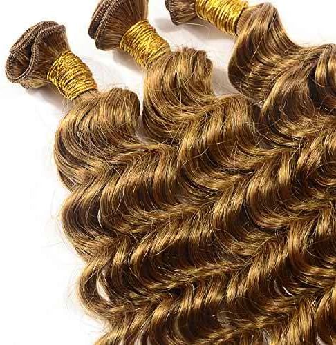 Golden Color Brazilian Human Hair Extensions Deep Wave 3 Bundles of 20" each Real Human Hair by Nino Hair