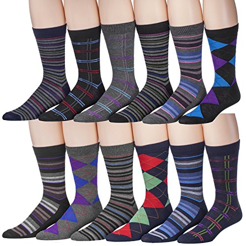 12 Pairs Of excell Men's Designer Cotton Blend Mix Patterns Dress Socks, # 2600