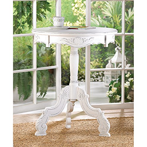 White Wood distressed Chic Round Shabby Baroque pedestal End Table