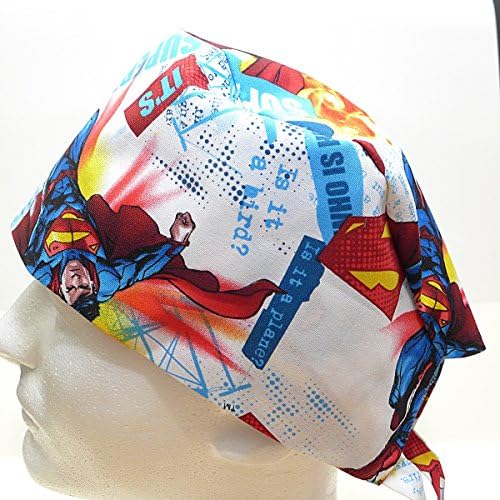 Scrub Hat Cap, Handmade in USA, Superman White