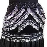 Belly Dance Coin Hip Scarf, Half Moon Rectangle, Velvet Fashion Colors Available