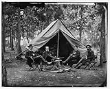 Brandy Station, Va. Col. George H. Sharpe, John G. Babcock, unidentified, and Lt. Col. John McEntee, Secret Service officers at Army of the Potomac headquarters poster print of an authentic Civil War photograph. WHOLESALE package of 25 posters.