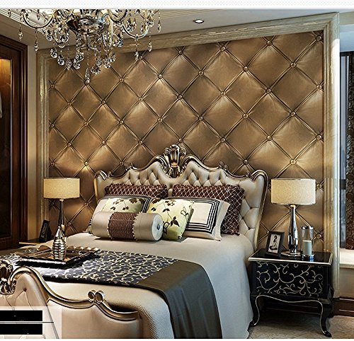 Blooming Wall 3d Faux Leather Backgound Texture Wall Pattern Wallpaper Roll for Livingroom Bedroom, 20.8 In*32.8 Ft=57 Sq.ft (Gold)
