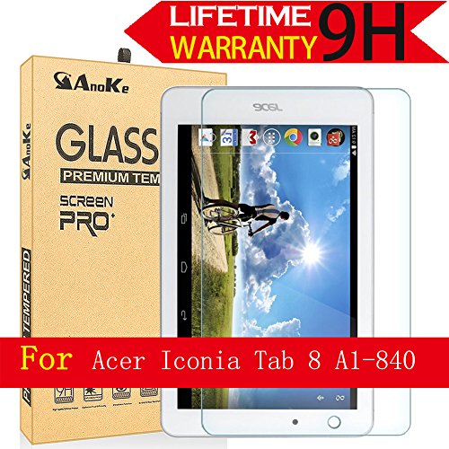 Acer Iconia Tab 8 Glass Screen Protector,( A1-840FHD ) AnoKe [Lifetime Warranty](0.3mm 9H) Glass Screen Protector Film Shield Guard For A1-840 New