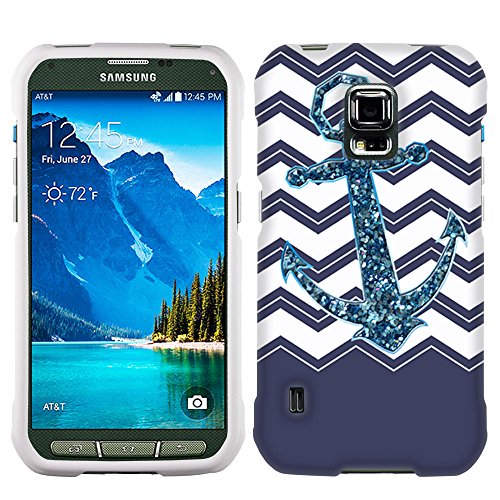 Samsung Galaxy S5 Active Chevrons Faux Glitter Anchor Navy Case