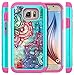 Galaxy S7 Active Case, S7 Active Case, Style4U Flower Studded Rhinestone Crystal Bling Hybrid Armor Case Cover for Samsung Galaxy S7 Active [Not for Galaxy S7] with 1 Style4U Stylus [Teal/Hot Pink]
