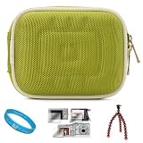 Nylon Green Durable Compact Digital Camera Carrying Case with Dual Zippered Opening and Removable Carbineer for Sony Cyber-shot DSC-WX30 Digital Camera + Universal Clear Screen Protector + Pink 6-inch Mini Tripod Stand with Flexible Grip Legs + SumacLife TM Wisdom Courage Wristband