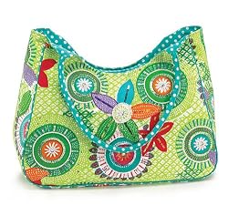 Green Flower Beaded Beach Tote Bag