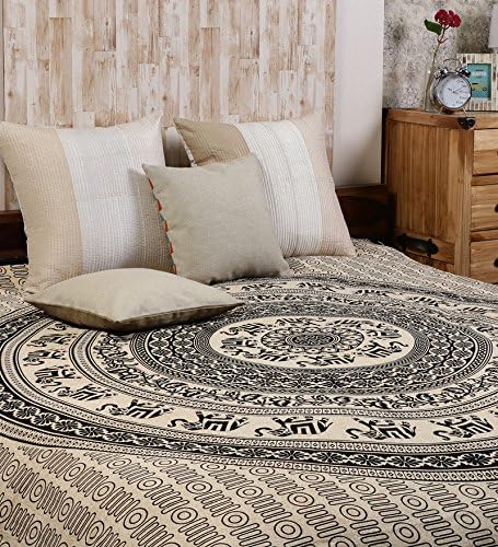 Uttam Enterprises Cotton Double Round Elephant Batik Print Black Color 90X83 Inch Jaipuri Bedsheet