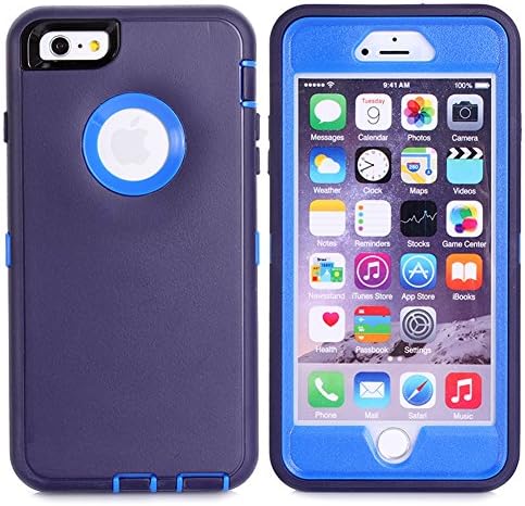 Iphone 6s Plus Case,UOVSI 360 Protection Soft Silicon Anti-knock Build-in Screen Hybrid Cases for Iphone 6s Plus (dark blue)