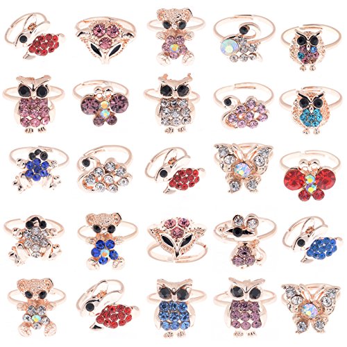 Yantu Children Kids Boys 10pcs Gold Plated Animal Children Crystal Adjustable Rings Jewelry