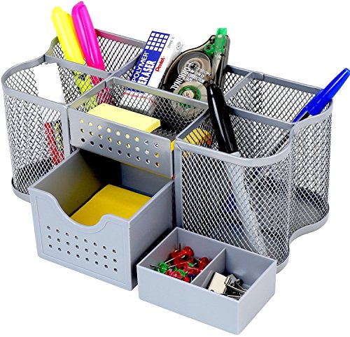 Decobros desk supplies organizer caddy, silver