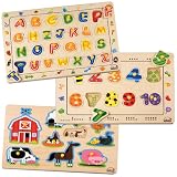 Kids Wooden Peg Puzzles 3-Pack