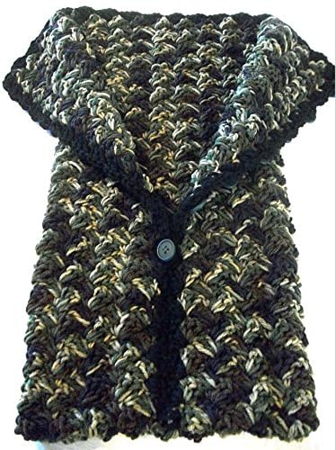 Baby Blanket, Handmade Crochet Camouflage Baby Button-Up Cocoon Blanket (Deluxe) in Green, Black and Brown for Newborn to 3 mo. in the Diagonal Shell Stitch by DRCrafts