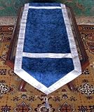 Navt Blue Velvet Table Runner / Tapestry with Silver Trim