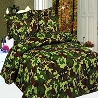 Full Size Microfiber 800 TC 6 Piece Sheet Set - Army Green Camouflage Colored -