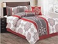 7 Piece Luxurious Burgundy Comforter Set for King Size Bed includes Quilted Comforter Bedskirt Pillows Shams Los Angeles Collection