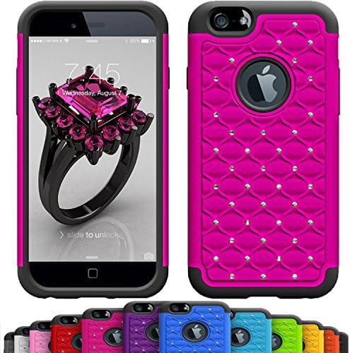 GIRLY Defender Sleek Hybrid Dual Layer Rhinestone Bling Case for iPhone 6S/6 - Fire Pink