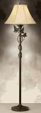Transitional 61″ Antique Bronze Ivy Leaf Collection Floor Lamp With Hand Sewn Bell Shaped Shantung Stretched Silk Shade,
