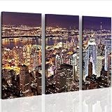 NEW YORK 3 Bilder auf Leinwand - fertig gerahmt auf Keilrahmen riesig 120 cm XXL. Lounge Bild mit Bilderrahmen. Kein Poster oder Plakat sondern Leinwand Kunstdruck als Wandbild mit Rahmen. Impressionen wie ein echtes Ölbild oder Gemälde. NYC SKYLINE