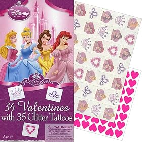 Disney Princess Valentine's Day Cards 34ct with 35 Glitter Tattoos