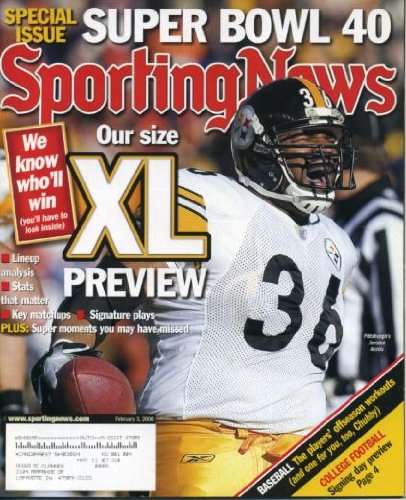 Sporting News February 3, 2006 Jerome Bettis/Pittsburgh Steelers Cover, Super Bowl XL (40) Preview, Ben Roethlisberger