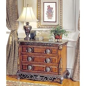Home Elegance Barcelona Ironwork Style Bombe Chest Gold Highlights Cherry Whitewash finish...